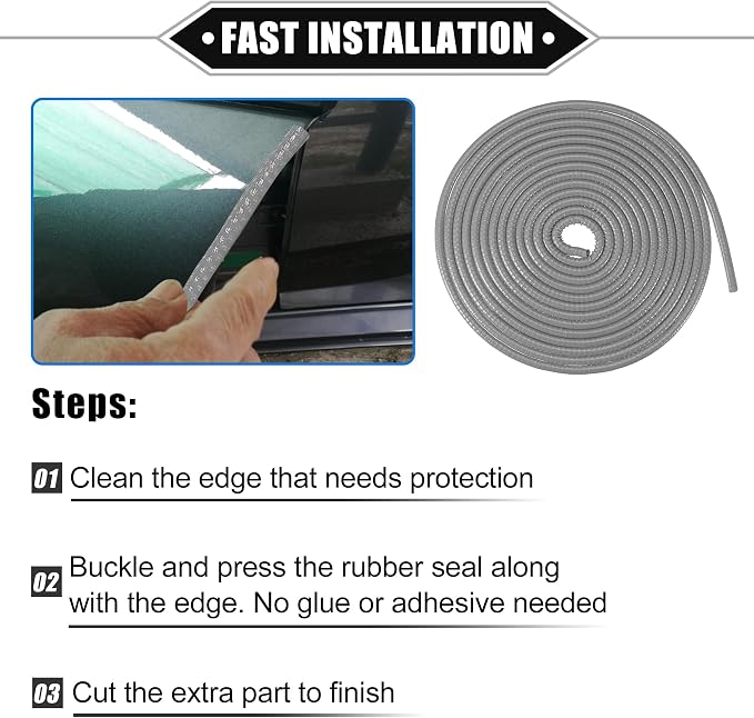 Car Door Edge Guard, 16.4ft U Shape Rubber Edge Trim Seal Strip Protector Universal for Car Truck ATV Boat Multifunctional No Glue PVC Iron Gray
