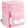 Car Trash Bin, 2 Gallon Leakproof Waterproof Vehicle Garbage Can with Lid & Tissue Holder, Car Interior Organizer for Front/Back/Console, Automotive Accessory, Pink