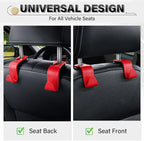 4 Pack Car Seat Headrest Hooks, Vehicle Back Seat Hanger Storage Organizer for Purse Handbag Backpack Coat Grocery, 360° Rotating Heavy Duty Holds 44lbs, Red