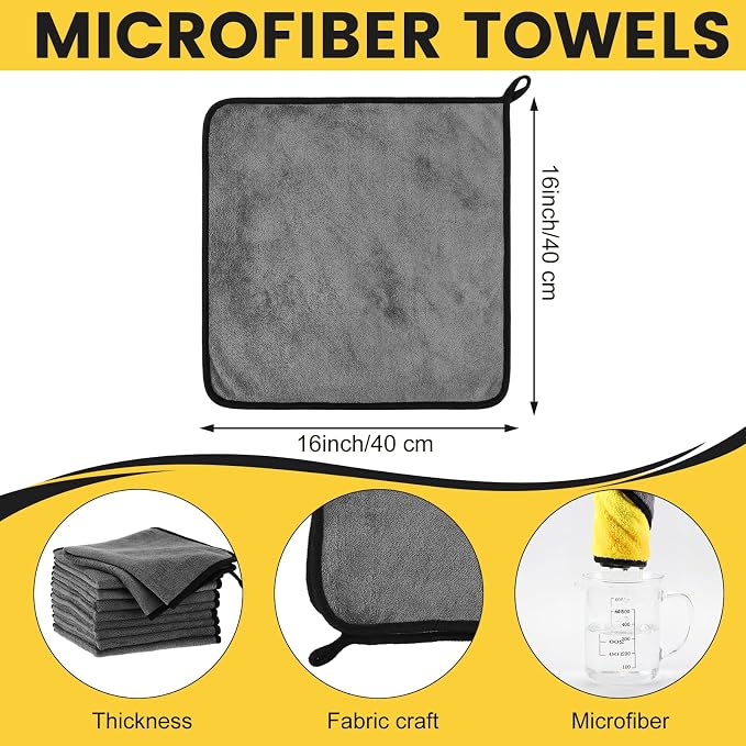 80 Pcs Microfiber Towels:16"x16" Microfiber Drying Towels Bulk Micro Fiber Car Cleaning Cloth for Cars Drying Washing Polishing Office Windows Cleaning Household Supplies (Gray,Yellow)