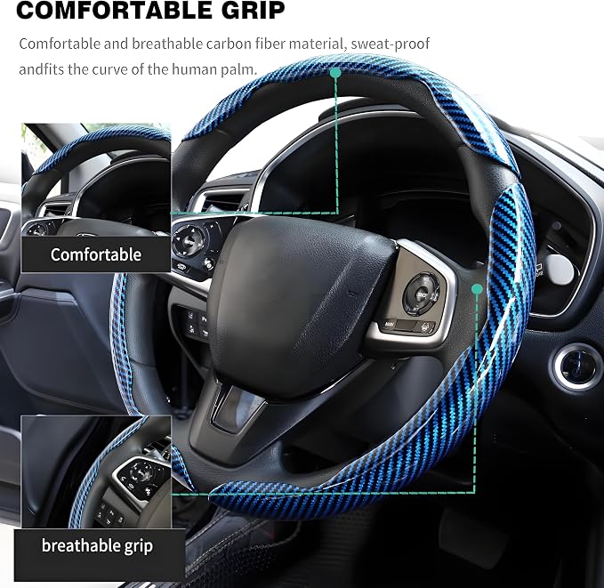 3 Pcs Carbon Fiber Car Steering Wheel Cover, Anti-Skid & Scratch-Proof,Segmented, Butterfly Thin Steering Wheel Cover Men/Women Universal Fit 14.5"-16" Wheel Covers for Cars/Truck/SUV