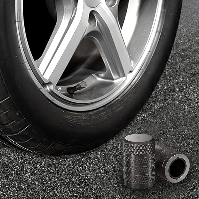 Tire Valve Stem Caps, Grey, 4 pcs/Pack | Anodized Aluminum Tire Valve Cap Set, Corrosion Resistant, Universal Stem Covers for Cars Trucks Motorcycles SUVs and Bikes