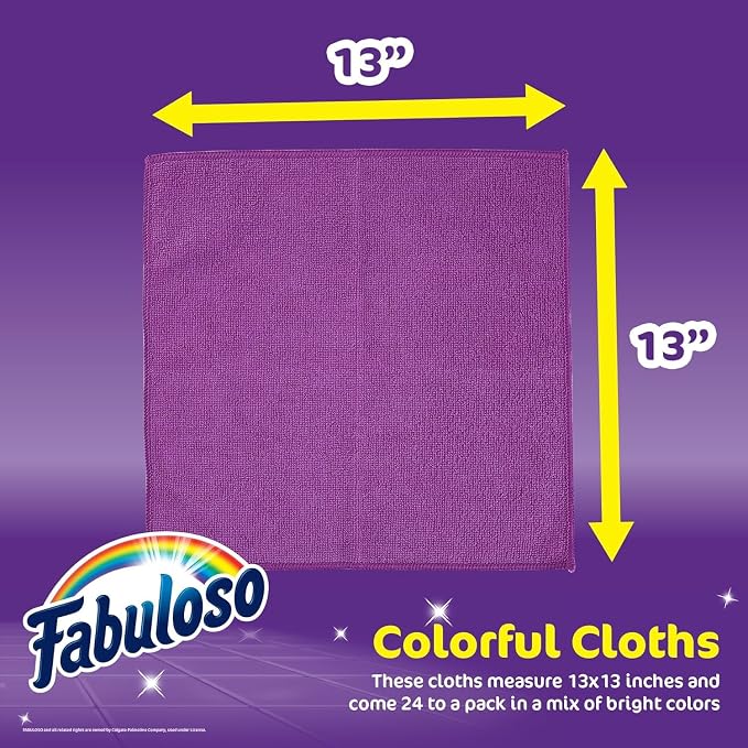 Microfiber Cleaning Cloths for Home & Car, Lint-Free Scratch-Free Rags for Glass, Kitchen & Wood, Reusable Machine Washable, Absorbent for Dusting & Wiping, Rainbow, 13 x 13 in, 24 Ct - 2 Pk
