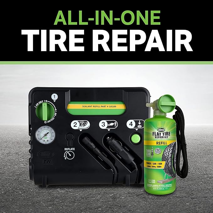 50139 Flat Tire Puncture Emergency Kit, Includes Sealant and Tire Inflator Pump, Analog, Suitable for Cars and Other Highway Vehicles, 10 Min Fix