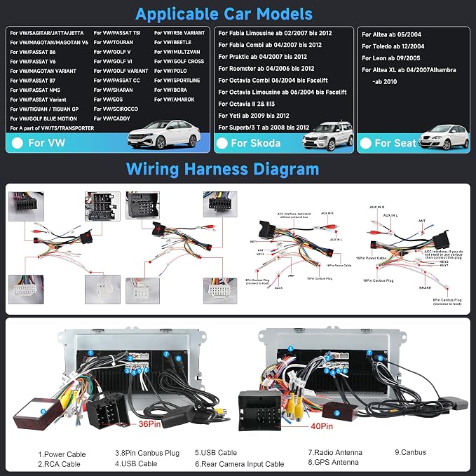 8 Core 6G 128G Android Car Stereo for VW Passat Jetta Tiguan Golf MK5 MK6 T5 EOS Polo with Wireless Carplay Android Auto, 9'' Touchscreen GPS Bluetooth 5G-WiFi FM/RDS DSP Backup Camera SWC
