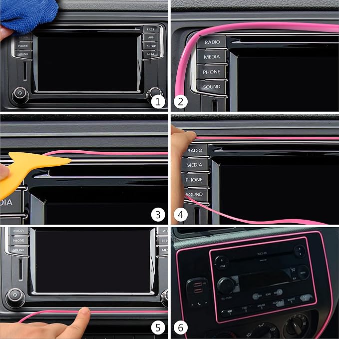 TIKUN TECH Pink Car Interior Decorative Molding Door Panel Gap Trim Strip (23Ft)