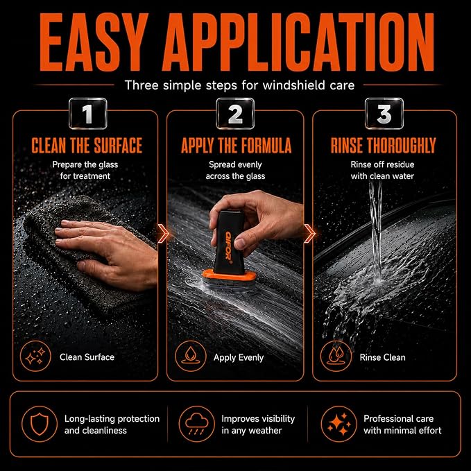 QIFOR Oil Film Remover for Car Windshields and Windows, Automotive Glass Cleaner for Oil Residue & Road Grime, Improves Visibility & Safe Driving (2 PCS)