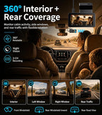 4K Dash Cam Front and Rear, 360° Interior Rear Camera for Cabin, Side & Rear - Dash Camera for Cars with 64GB Card, Low-Light Sensor, Wi-Fi 6 GPS, Touch Screen, HDR WDR, Support 1TB, A80T