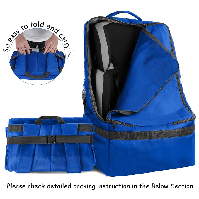 Car Seat Travel Bag, Padded Car Seats Backpack for Air Travel, Heavy Duty Carseat Travel Bag for Airplane, Airport Gate Check Bag (Blue)