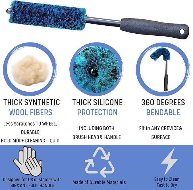 7PCS Car Wheel Rims Detail Cleaning PRO Wash Kit, Wheel Wash Mitt, Tire Brush, 2PCS Soft Wheels Brush, Detailing Brush, and Tire Dressing Pads, Microfiber Dry Towel Scratch-Free Cleaning