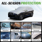 Half Car Cover Snow, Windshield & Sunroof Cover for Ice and Snow with Green Reflective Strip, Hail Protector Car Cover Waterproof All Weather for Snow, Sun, Rain, Dust, Fit Sedan Universal