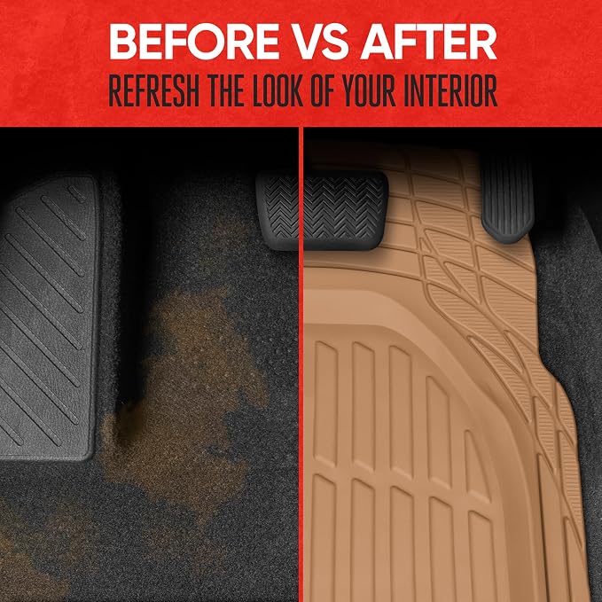 FlexTough Floor Mats for Cars, Beige Deep Dish All-Weather Mats, Waterproof Trim-To Fit Automotive Floor Mats for Cars Trucks SUV, Universal Floor Liner Car Accessories
