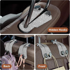 CoBak Purse Hook for Car - Universal Premium Stitched Leather and Aluminum-Magnesium Alloy Double Car Seat Back Storage Hook for Purses, Handbags, Bags (2 Pack),Silver Glitter