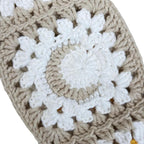 Handmade Crochet White Moon and Sun Car Steering Wheel Covers Universal 14-15 inch for Women and Men (Steer Wheel Cover+ 2 Belt Cover)