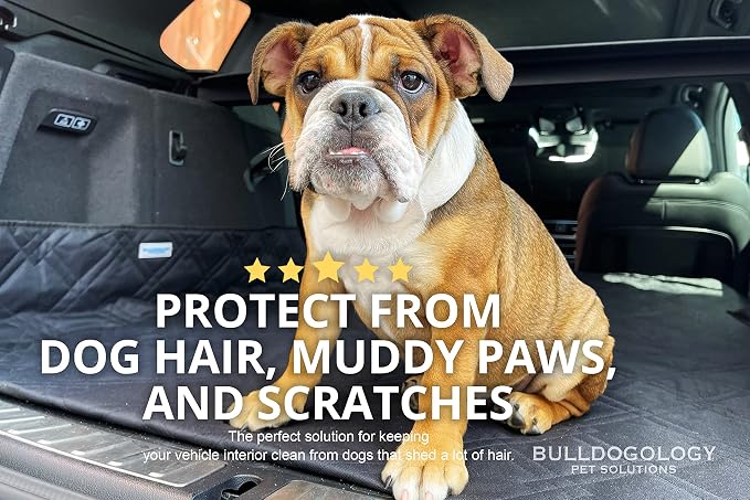 Bulldogology SUV Cargo Liner for Dogs 55"x106" Heavy Duty Pet Trunk Cargo Cover - Dog Car Seat Cover Waterproof Nonslip - Dog Hair, Muddy Paws, Scratches Protector for Cars Vans SUVs (X-Large, Grey)