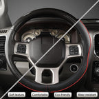 Customized Auto Car Steering Wheel Cover for Dodge RAM 1500 2500 3500, 15.5-16 inch (Black+Red Line-Large Size)
