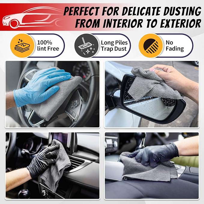 Shop Towels, Pack of 50, Grey Microfiber Cleaning Cloth Bulk, Microfiber Towels for Cars, All-Purpose Absorbent Cleaning Rags, Dust Cloth for Automotive, Mechanic, Garage, 11.5 x 11.5 inch