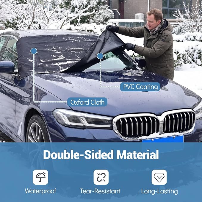 All Wrapped Car Windshield Snow Cover, 600D Oxford Front & Rear Ice Frost Protectors with Side Mirror Covers & Storage Bags, All Weather Windscreen Cover for Most SUVs, Vans & Trucks
