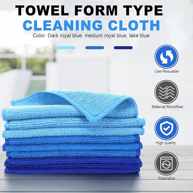 Cleaning Cloth Dry Erase Cloth Cleaning Rags Reasonable Kitchen Towels Microfiber Towels Cars Wash(6 x 6 Inch,Blue/Light Blue/Dark Blue,30 Pcs)