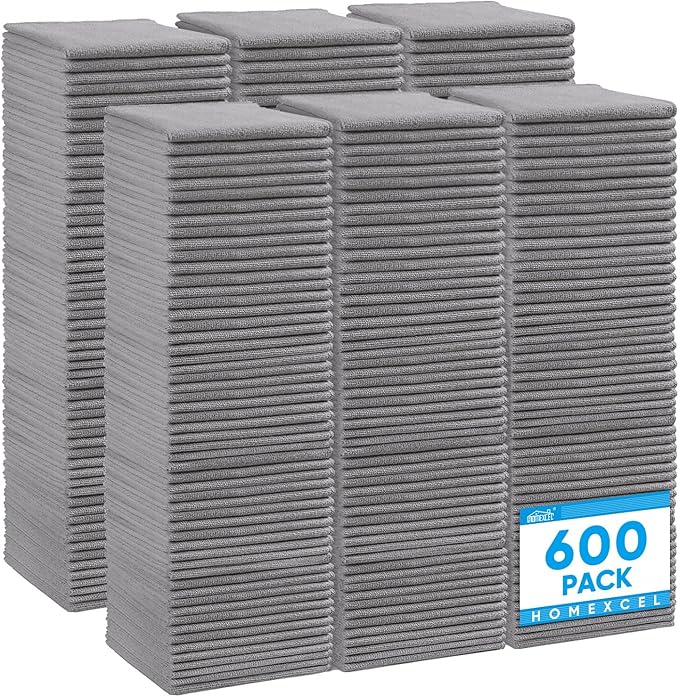 Grey Microfiber Cleaning Cloth 600 Pack, Microfiber Towel for Cars, Lint Free, Scratch-Free, Highly Absorbent, and Cleaning Rags for House, Window and Glass, Cars, TV Screen 11.5 X11.5 inch