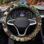 Universal Steering Wheel Cover with Elastic Edge for Women 14-15 in | Leopard Print Sunflower, Breathable Steering Wheel Protector for Cars Interior Accessories