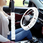 Crochet Steering Wheel Cover Set,Cute Car Steering Wheel Cover Boho 14-15 in,Handmade Sunflower Granny Square Pattern,Women Car Accessories (Wheel Cover Set)
