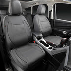 Piping Faux Leather Car Seat Cover Full Set,Grey Breathable Leather Seat Covers for Cars, Airbag Compatible,Universal Fit for SUVs,Van,Sedans,Small Trucks (Full Set, All Gray)