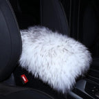 Furry Armrest Cover Auto Center Console Cover Car Soft Console Pad, Real Sheepskin Wool Soft Fluffy Auto Center Armrest Pad for Most Car Decoration Protector(Gray)