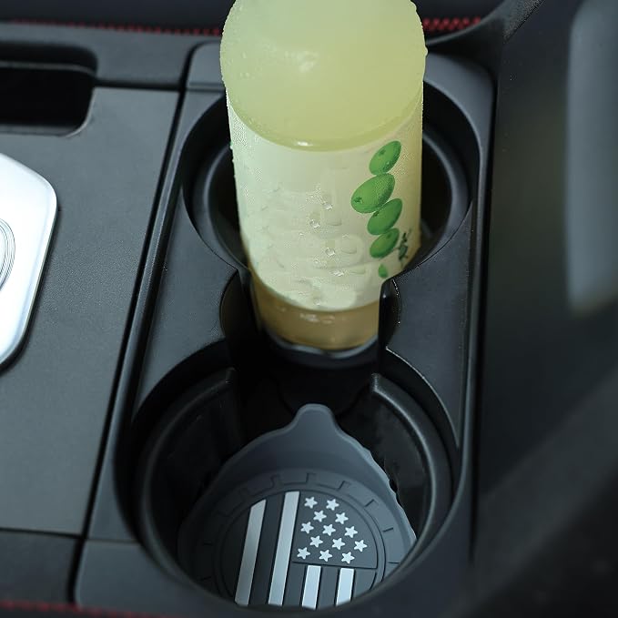 Car Cup Coaster Universal Non-Slip Silicone Cup Holder Insert Car Interior Accessories for Drink American Flag US Flag 2 Pack Grey