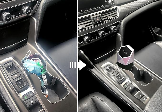 Car Trash Can Cup Holder, Mini Car Trash Can with Lid, Car Accessories for Interior, Leakproof Small Trash Cup for Car, Home with 2 ABS Hooks and 90pcs Trash Bags Silver