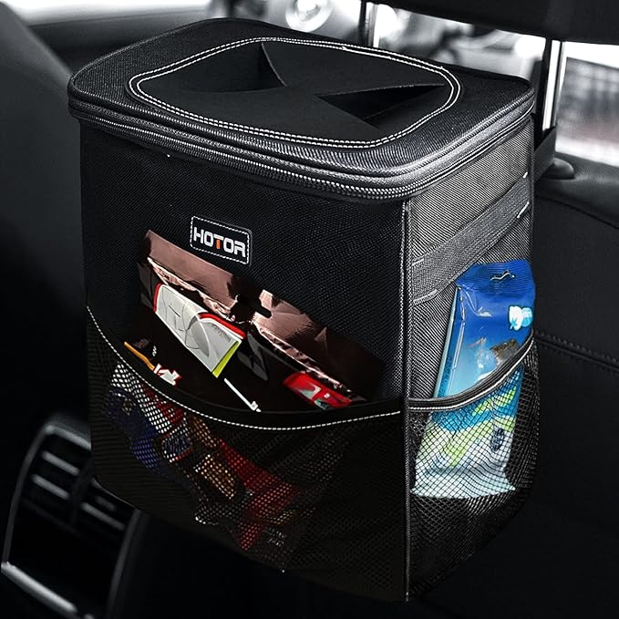 3 Gallons Car Trash Can, Ultra Large Capacity Organizer and Storage with Adjustable Straps & Magnetic Snaps, Waterproof Car Accessory for Interior Car Stuff Storage, Black