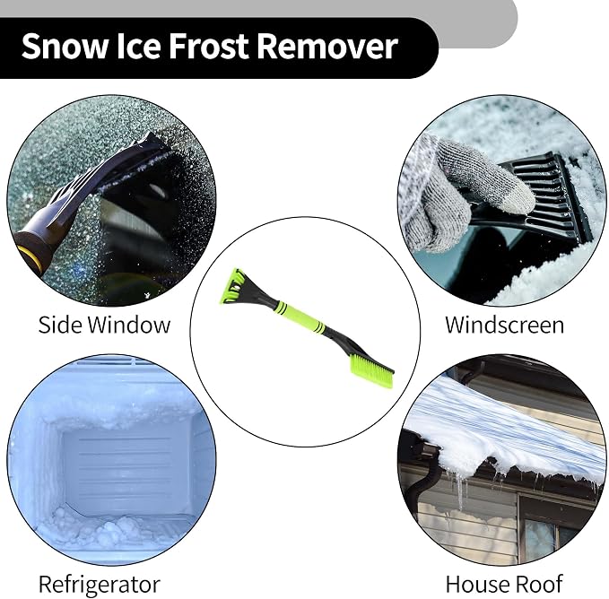 1pc 60x11cm Universal Car Ice Scraper Brush with Broom - SUV Snow Frost Remover for Car Truck RV Windscreen Side Window Anti Crash - Plastic Green Snow Shoveling Defrost Clearing