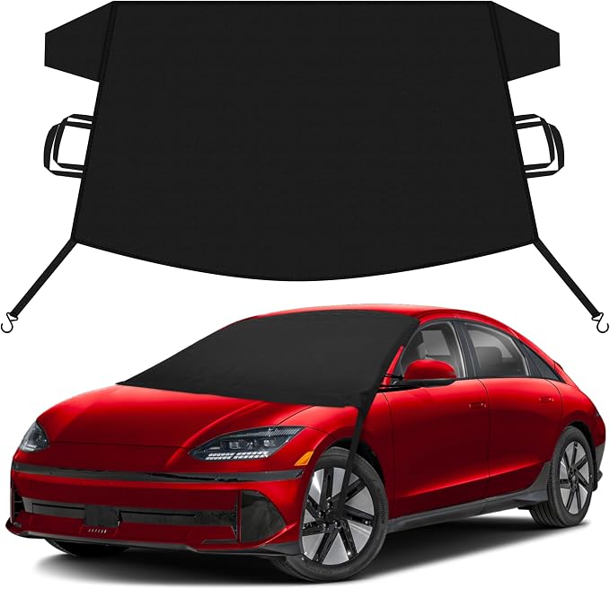 Car Snow Cover Compatible for Hyundai Ioniq 5 Ioniq 6 | Windshield Cover for Ice and Snow with S-Hook Straps | Heavy-Duty 600D Oxford Winter Car Cover, Waterproof & Anti-Slip