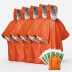 5Pack Emergency Poncho Portable Thermal Mylar Survival Rain Poncho with Hood for Adults Emergency Supplies and Survival Kits for Outdoor Camping,Hiking,First Aid,Orange