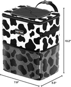 Car Trash Can with Lid and Storage Pockets - 100% Leak-Proof Organizer, Waterproof Garbage Can, Multipurpose Trash Bin for Car, 2 Gallons, Cow