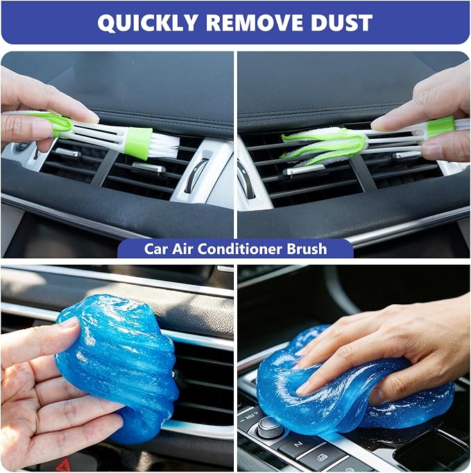 Windshield Cleaning Tool, 13PCS Car Detailing Kit Interior Cleaner, Car Window Cleaner with Extendable Handle, Car Interior Cleaning Kit with Detailing Brushes for Women Men (Blue)