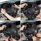 Neon Cat Steering Wheel Cover, Non Slip Polyester Car Wheel Protector for Car SUV Truck, Universal 15 Inch