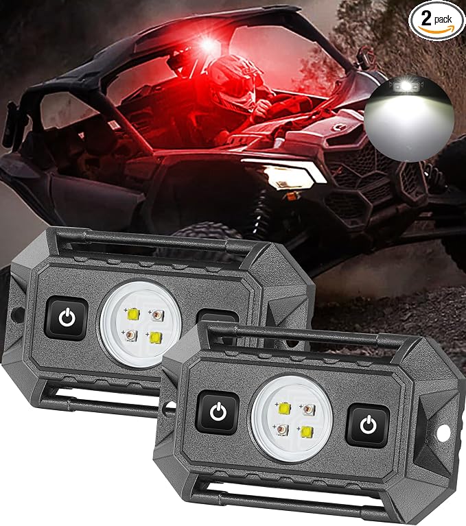 UTV Interior Dome Lights 12V Wired, LED Dome Lights Universal Roll Bar Mount Led Light Utility Roll Cage Light for UTV ATV RZR Can-Am Truck Golf Cart SXS Cab - White/Red 2 Pack
