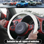 Steering Wheel Cover, Auto Cute PU Diamond Bling Breathable Soft Comfort Leather Car Interior Accessories Sparkly Fit Most O-Shaped Steering Wheels for Women Men (White)