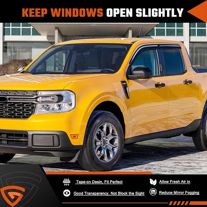 Rain Guards Compatible with Ford Maverick 2022 2023 2024 2025 2026, Tape-on Durable Side Window Visors Wind Deflectors 2022-2026 Maverick Rain Guard Black 4 PCS