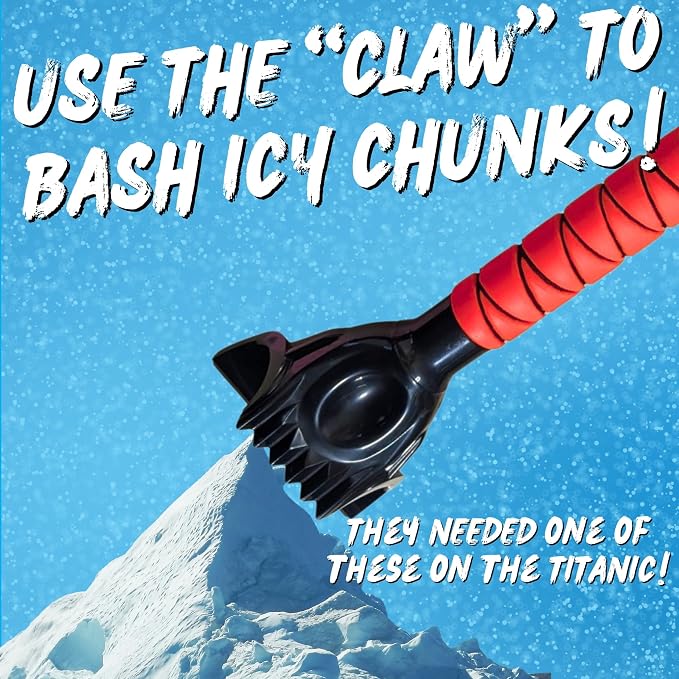 Ice Scraper for Car Windshield with Snow Brush - Telescopic Handle to 28" - Brush End to Clear Snow, Chisel Side for Frost, Claw Side for ICY Chunks