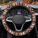 Car Steering Wheel Cover Universal Fit SUV Truck Van, Anti-Skid Soft Stretchy All Weather Protection Auto Decor Accessories, Southwest Aztec Red Beige