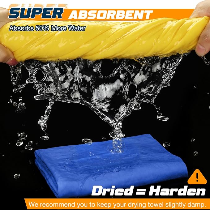 Premium Absorbent Car Drying Towel, 2 Pack 26' x17'' Super Soft Shammy Towel for Vehicle, Reusable Chamois Cloth for Car Drying, Dust Remove, Bathroom, Scratch/Spot/Streak Free, Yellow & Blue