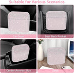 Bling Car Trash Can with Lid, Leakproof Mini Vehicle Trash Bin Automotive Dustbin Organizer Storage, Sparkling Crystal Rhinestone Trash Bag Container with 30pcs Garbage Bags Car Accessories