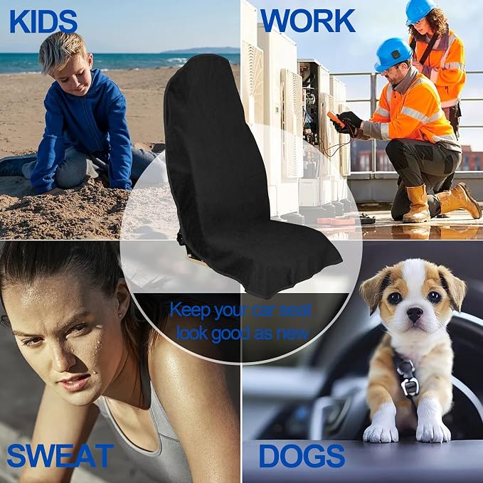 Waterproof Car Seat Cover for Front Seats, Protector for Cars SUVs Trucks, Sweat Towel Seat Covers Bucket for Gym,Workout,Beach,Hiking,Running and Swimming (Black, 2PCS)