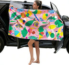 Magnetic Beach Towel | Extra Wide & Enhanced Magnet (75"x40"), Sand-Free Quick-Dry Microfiber for Car Door Changing, Beach, Pool | Includes Storage Bag, Travel & Camping (Colorful Fish Carnival)