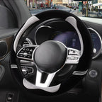 Furry Cute Soft Steering Wheel Cover 14 inch Black with Gray | Fluffy Short Plush Car Accessories, Non-Slip Cold-Proof Sweat-Proof Colorfast, Small 13.5 inch to 14 inch