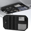 Car Sun Visor Organizer, Molle Car Storage Organizer with Zipper Pouch, Glasses Clip, Adjustable Strap, Semi-Rigid Molle Panel Universal Fit for Most Cars, SUVs, Trucks, Jeeps, Black