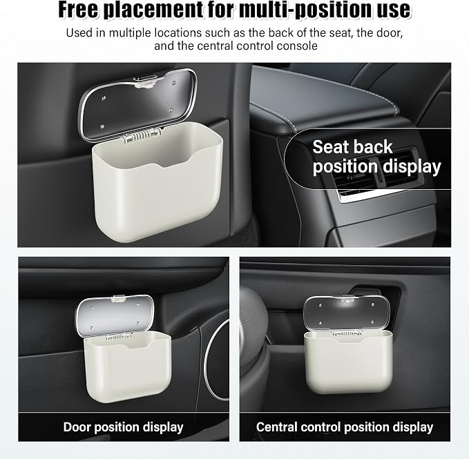 Car Trash Can, Car Garbage Bin with Lid & Handle - Leak-Proof Mini Trash Can for Car, Truck, SUV - Essential Car Accessories for Organization (White)