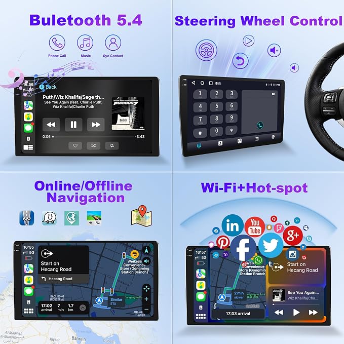 Upgraded 4+64G Car Radio Stereo for Nissan Altima 2013-2018 8 Core with Wireless CarPlay/Android Auto, 9 Inch HD Touchscreen Android 14 Car Stereo with AM/FM/RDS Backup Camera Bluetooth WiFi GPS SWC